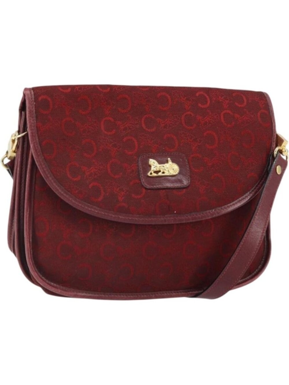 CELINE C Sulky Shoulder Bag Canvas Leather Red Gold